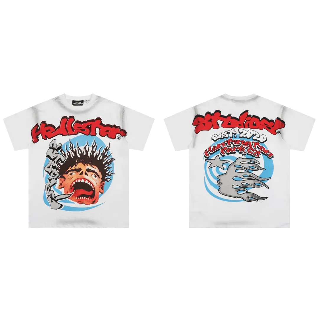P126 HELLSTAR STUDIOS SCREAMING KID T-SHIRT American fashion spray Ma Liu T-shirt short-sleeved new hot beauty fashion Hellstar!  Standard beauty and trendy workmanship, original customization (fabric, pattern, printing, hang tag, main mark, etc.), exaggerated style, explosive style, dare to break through tradition, bring adventurous new fashion experience!   YoungBoy, the most popular rapper in the youth circle, has shot a lot of models for him, and celebrities such as Dababy and Swae Lee frequently get dressed!  color: white Size: S, M, L, XL