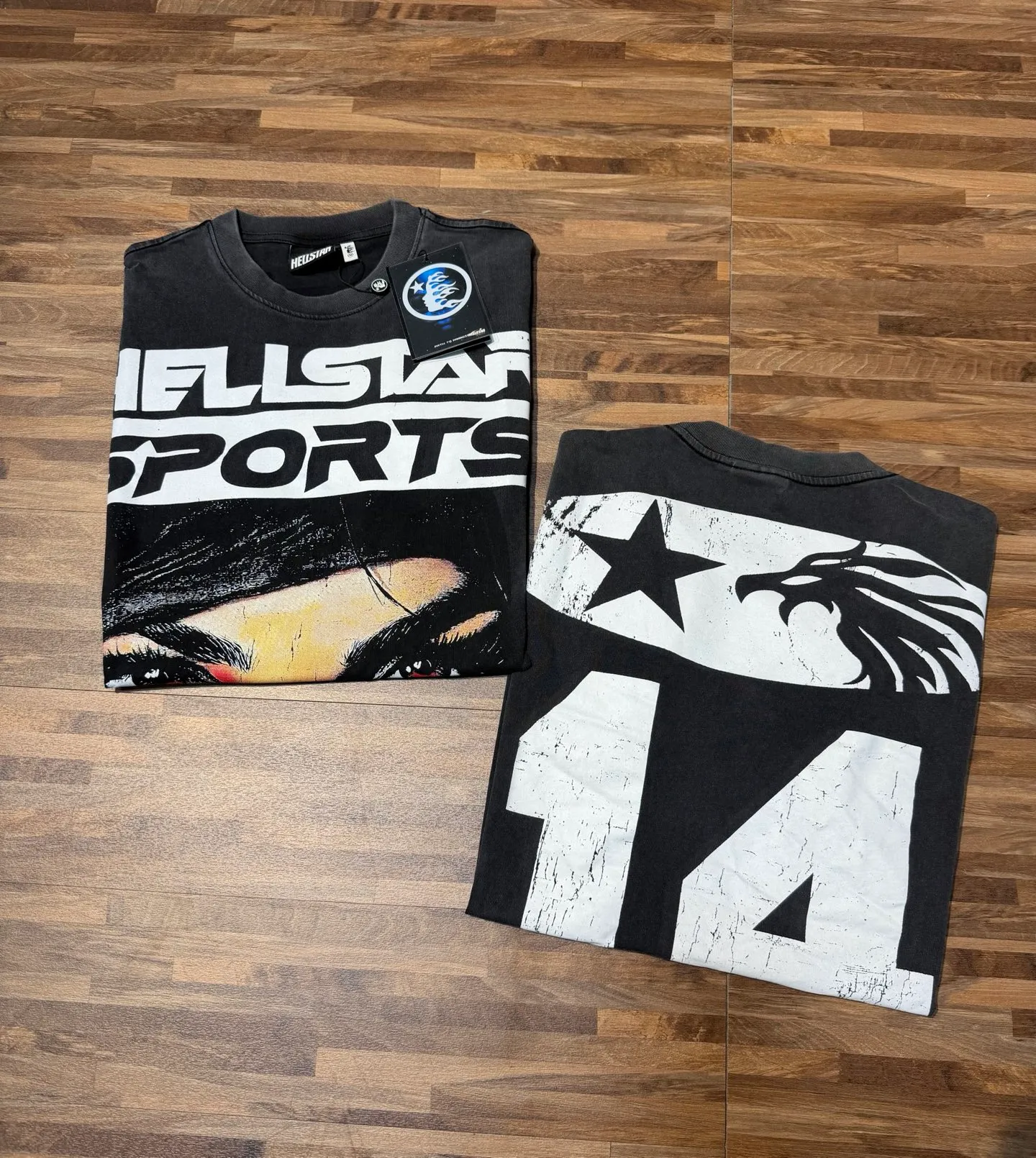 P124 Real-stock high-definition Hellstar Cross-border European and American style street brand pure cotton T-shirt Fabric (fabric): 32 pieces of 250g washed combed double yarn pure cotton Size (size): S-M- L- X L Color (colour): Washed black