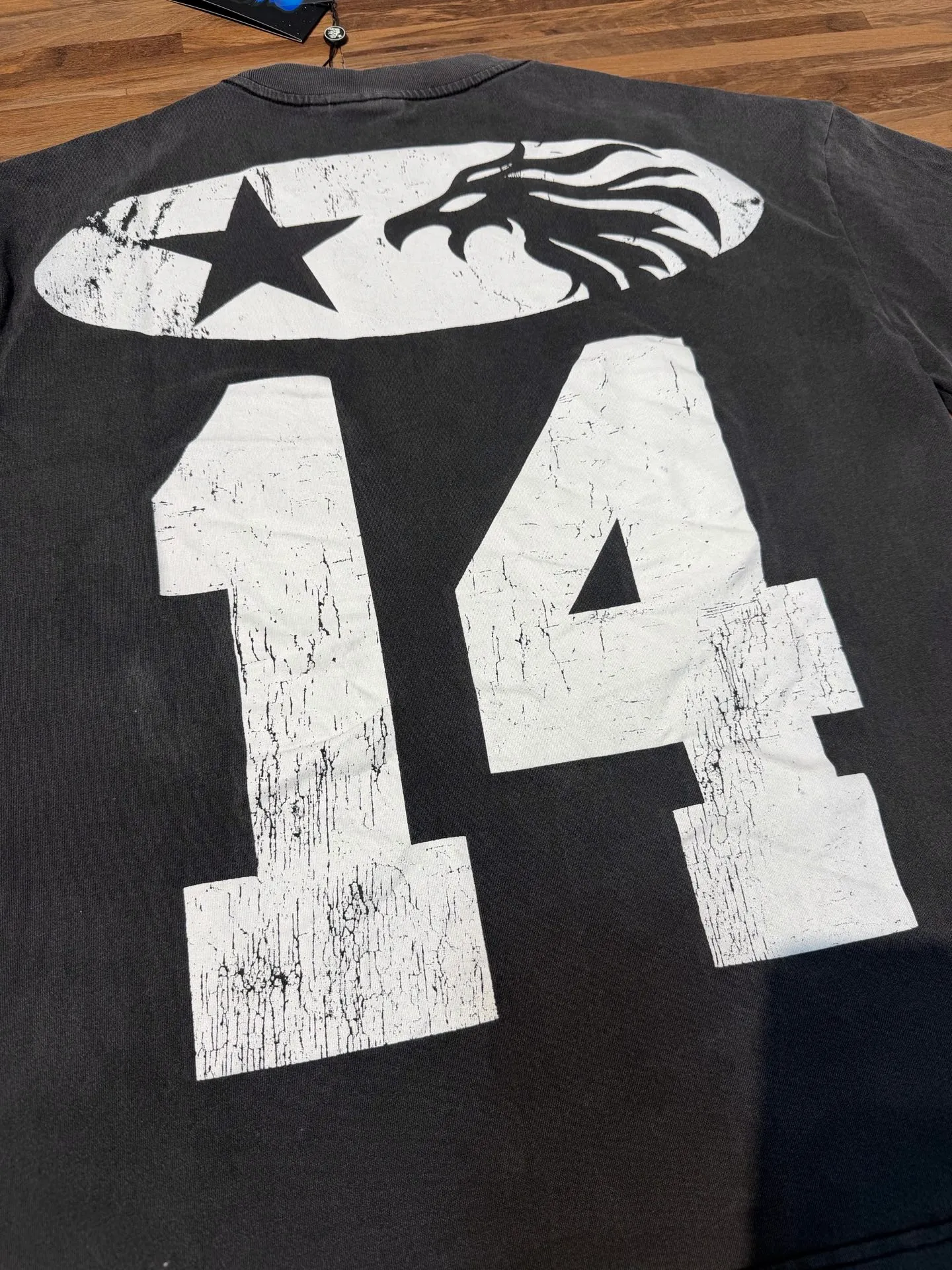 P124 Real-stock high-definition Hellstar Cross-border European and American style street brand pure cotton T-shirt Fabric (fabric): 32 pieces of 250g washed combed double yarn pure cotton Size (size): S-M- L- X L Color (colour): Washed black