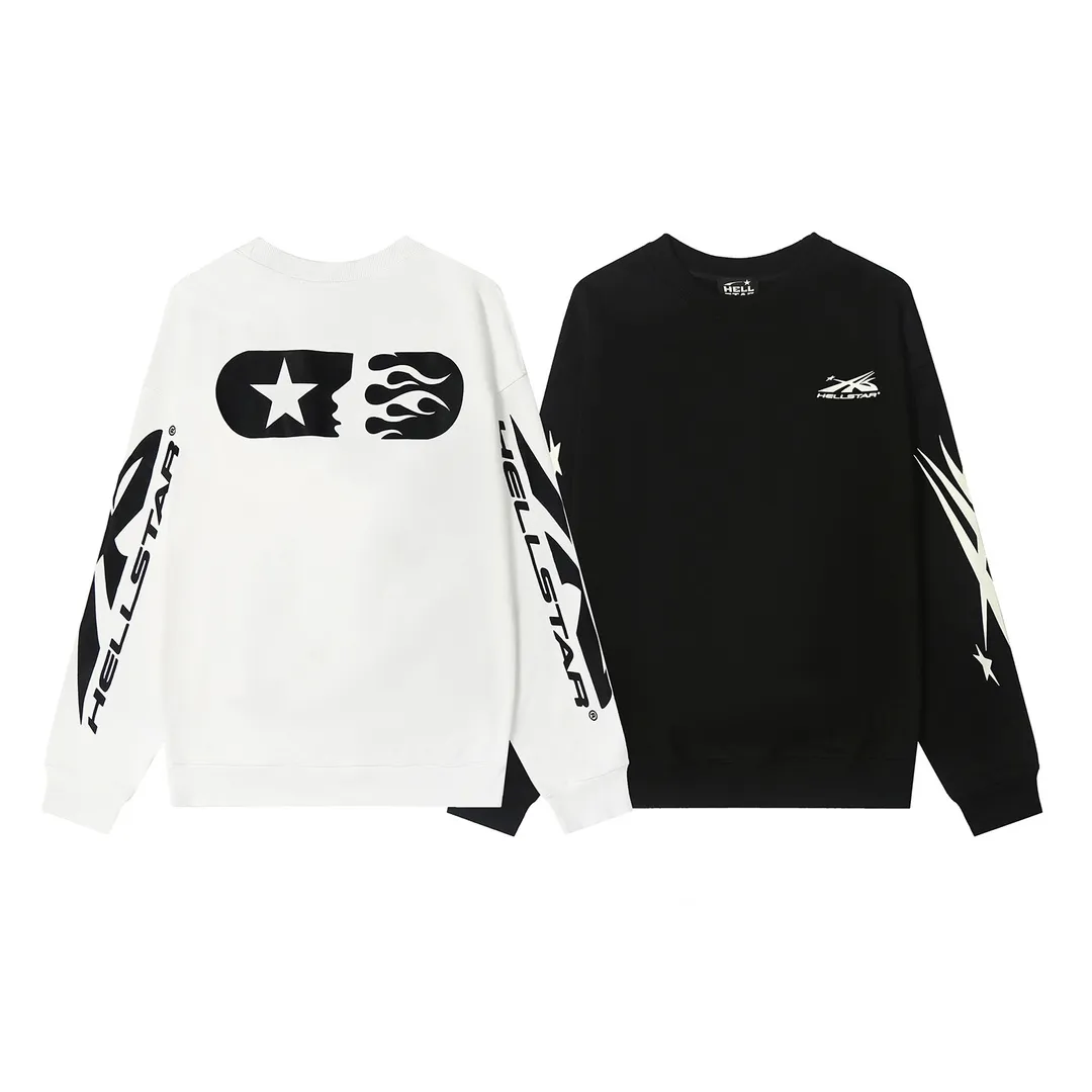 8809# P166 Hellstar high quality Hellstar American trendy printed cotton terry crew neck sweatshirt Color: White Black Size: S M L XL