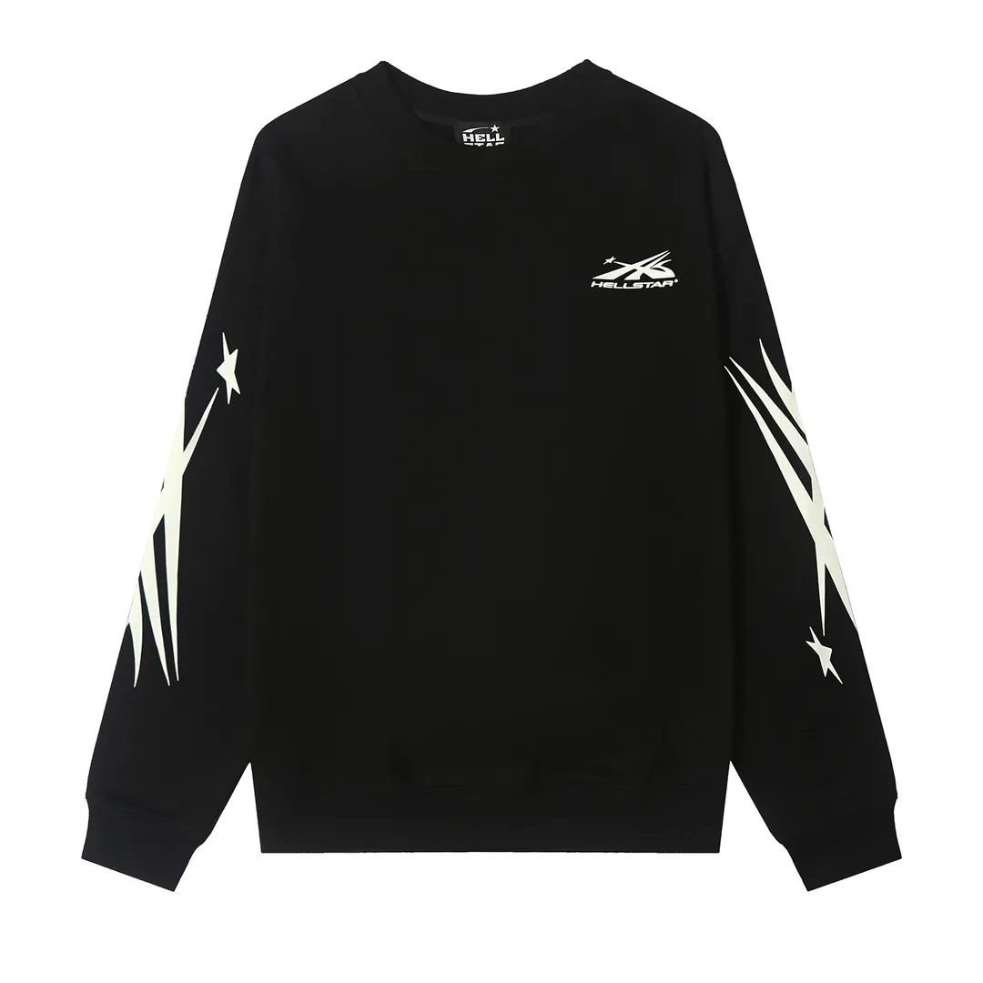 8809# P166 Hellstar high quality Hellstar American trendy printed cotton terry crew neck sweatshirt Color: White Black Size: S M L XL