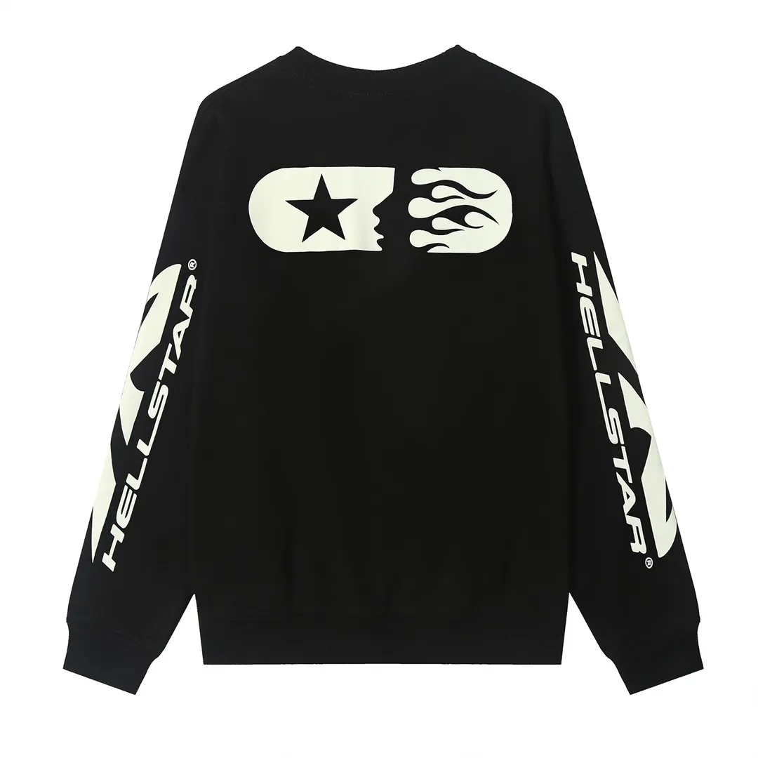 8809# P166 Hellstar high quality Hellstar American trendy printed cotton terry crew neck sweatshirt Color: White Black Size: S M L XL