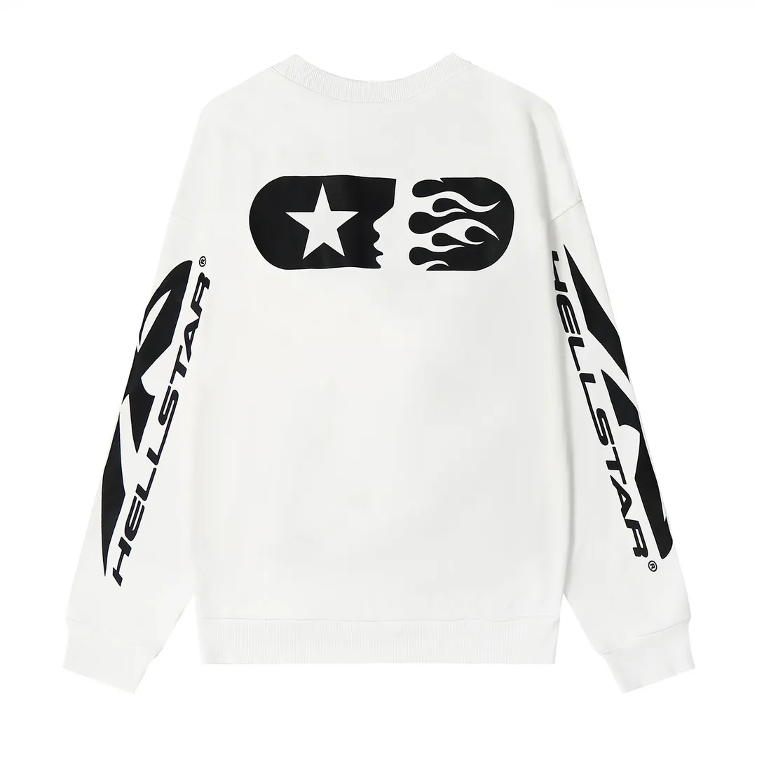 8809# P166 Hellstar high quality Hellstar American trendy printed cotton terry crew neck sweatshirt Color: White Black Size: S M L XL