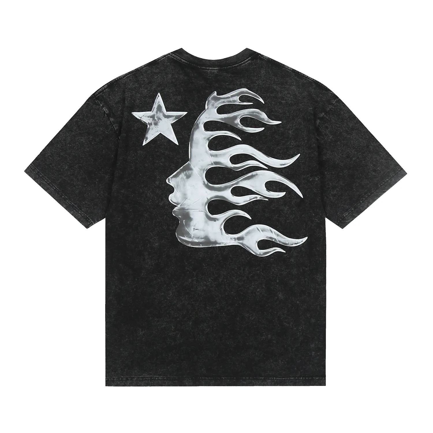 7725# P124 Washed Hellstar Hellstar ins same style retro printed tops for men and women, casual and trendy pure cotton washed short-sleeved T-shirt Color: Black Size: S M L XL