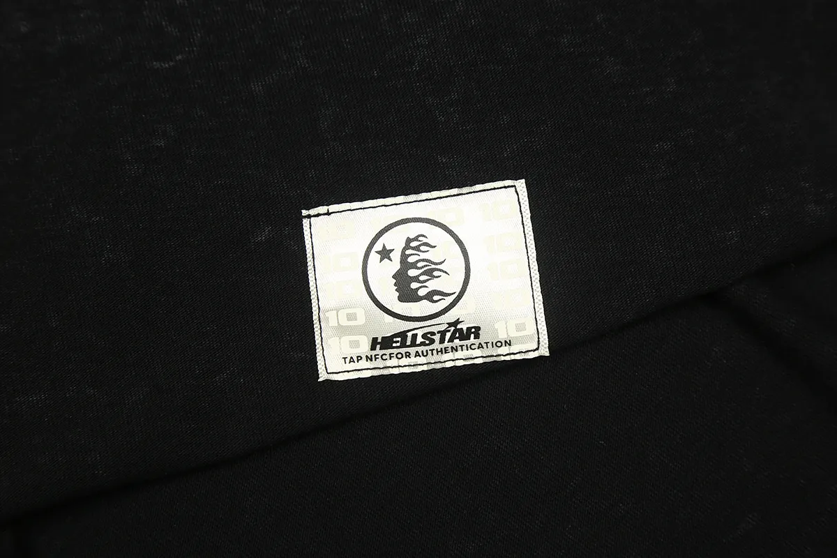 7725# P124 Washed Hellstar Hellstar ins same style retro printed tops for men and women, casual and trendy pure cotton washed short-sleeved T-shirt Color: Black Size: S M L XL