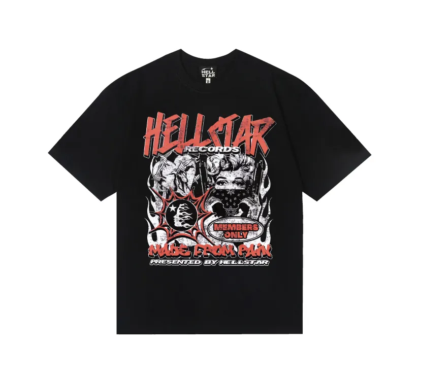 6740# P116 Hellstar American fashion high street pure cotton loose short-sleeved T-shirt Color: Black Size: S M L XL