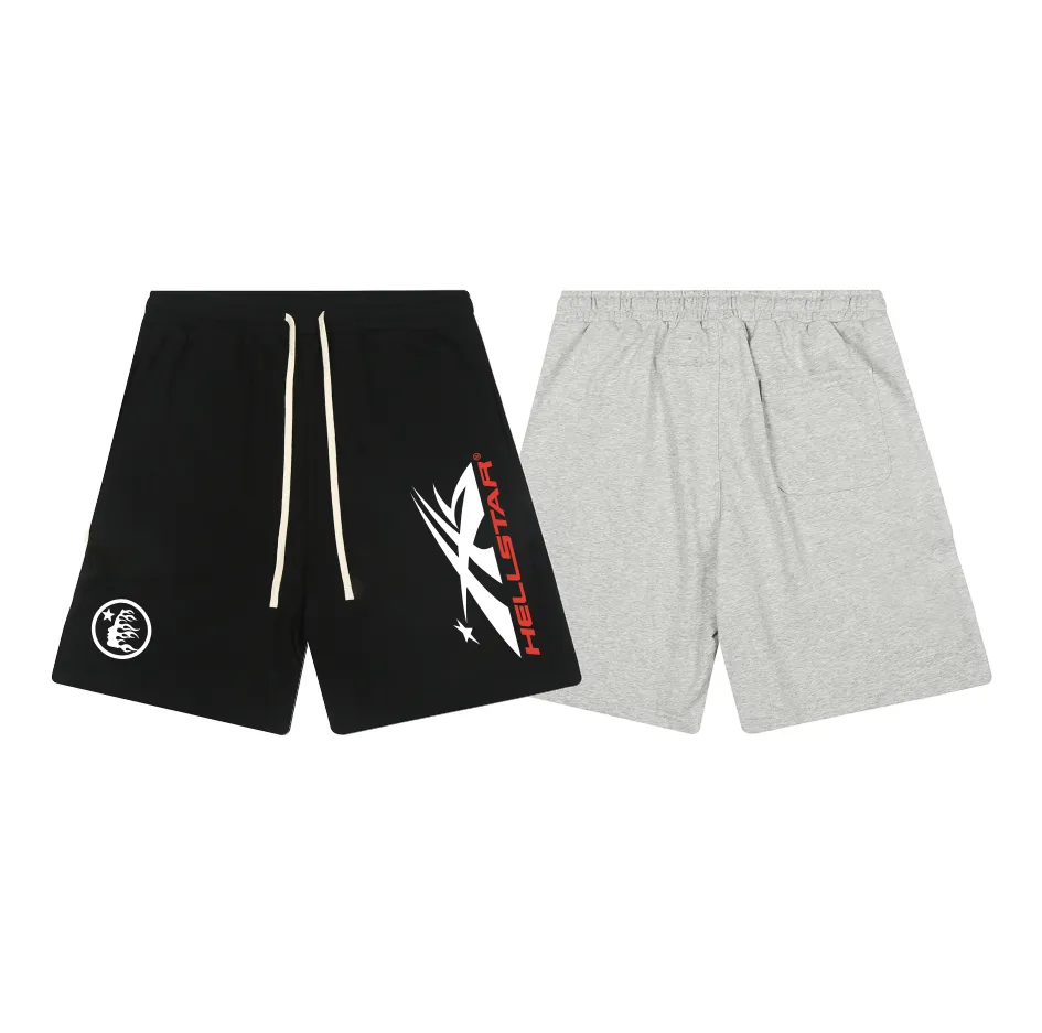 1108# P150 Hellstar pure cotton terry 350g printed casual shorts Color: black floral gray Size: S M L XL