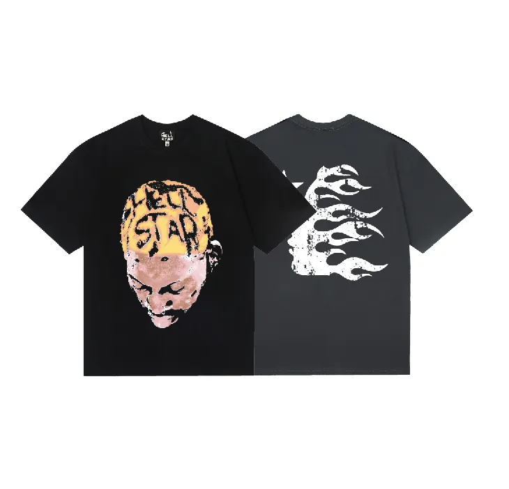 6792# P116 Hellstar American fashion high street pure cotton loose short-sleeved T-shirt Color: Black Gray Size: S M L XL