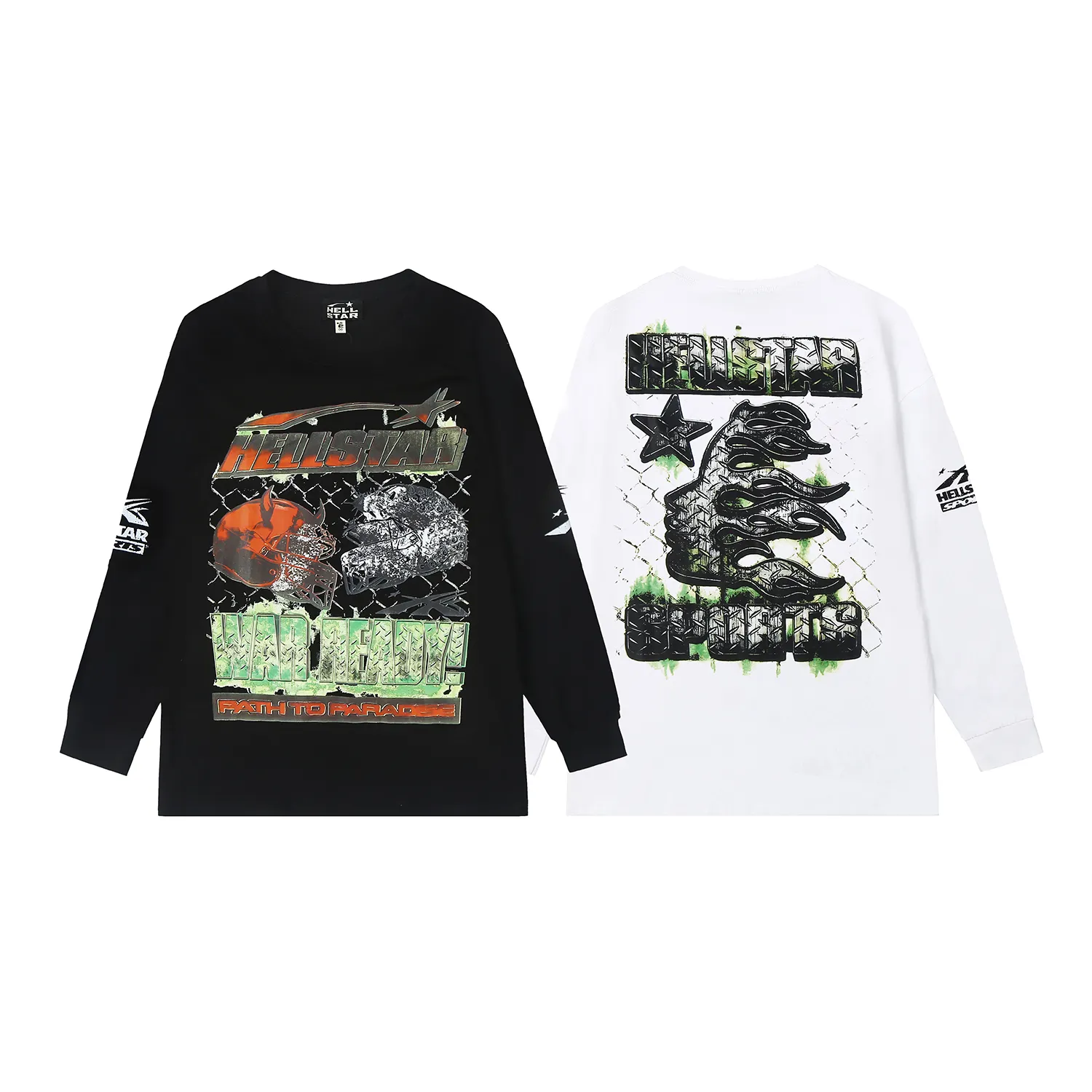 5510# P136 Hellstar Hellstar letter print lightning high street men and women hip-hop loose long-sleeved T-shirt Color: White Black Size: S M L XL