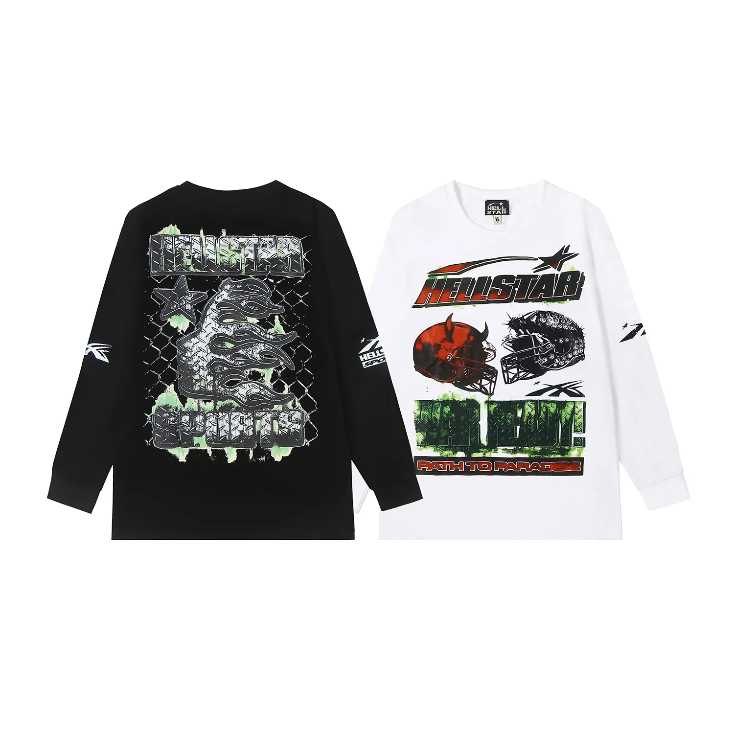 5510# P136 Hellstar Hellstar letter print lightning high street men and women hip-hop loose long-sleeved T-shirt Color: White Black Size: S M L XL