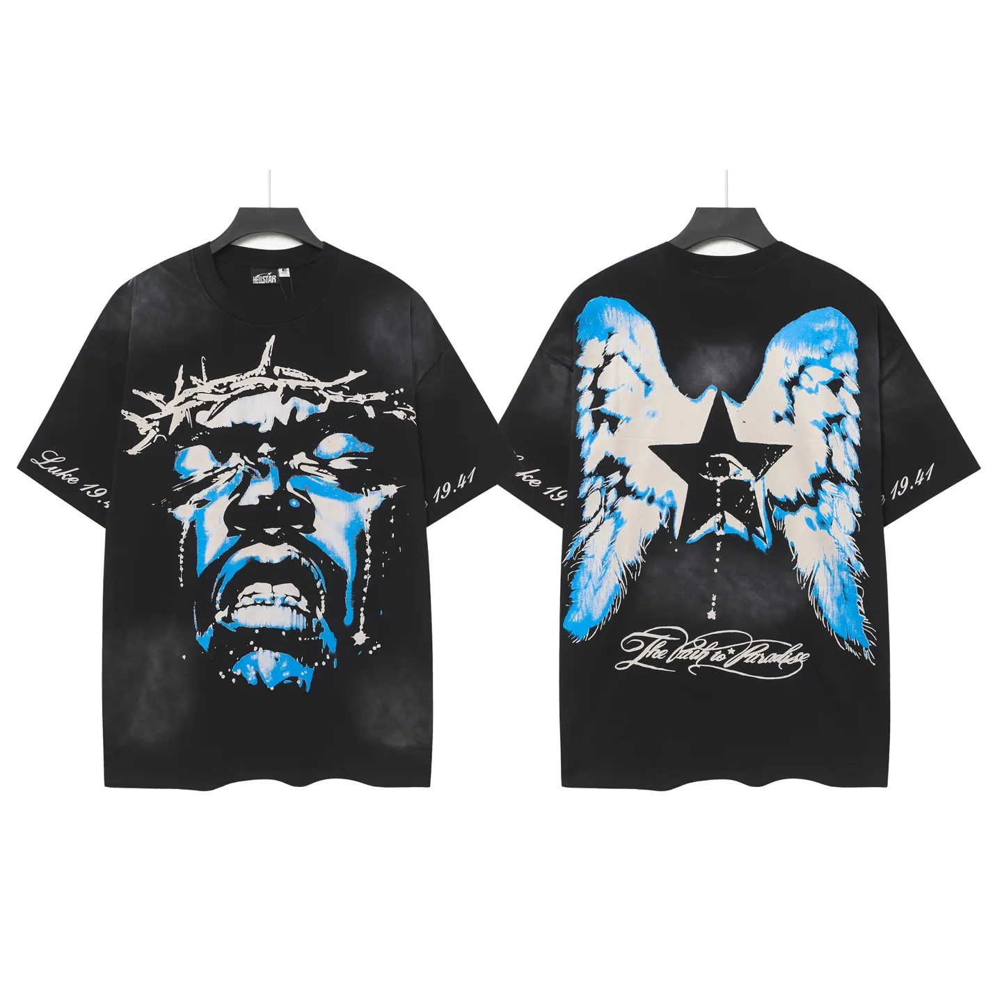 P124 Hellstar Hellstar Cross-border European and American style street fashion brand pure cotton T-shirt Fabric (fabric): 32 counts 250g washed combed double yarn pure cotton Size (size): S-M- L- X L Color (colour): Washed black (spray Ma Liu)