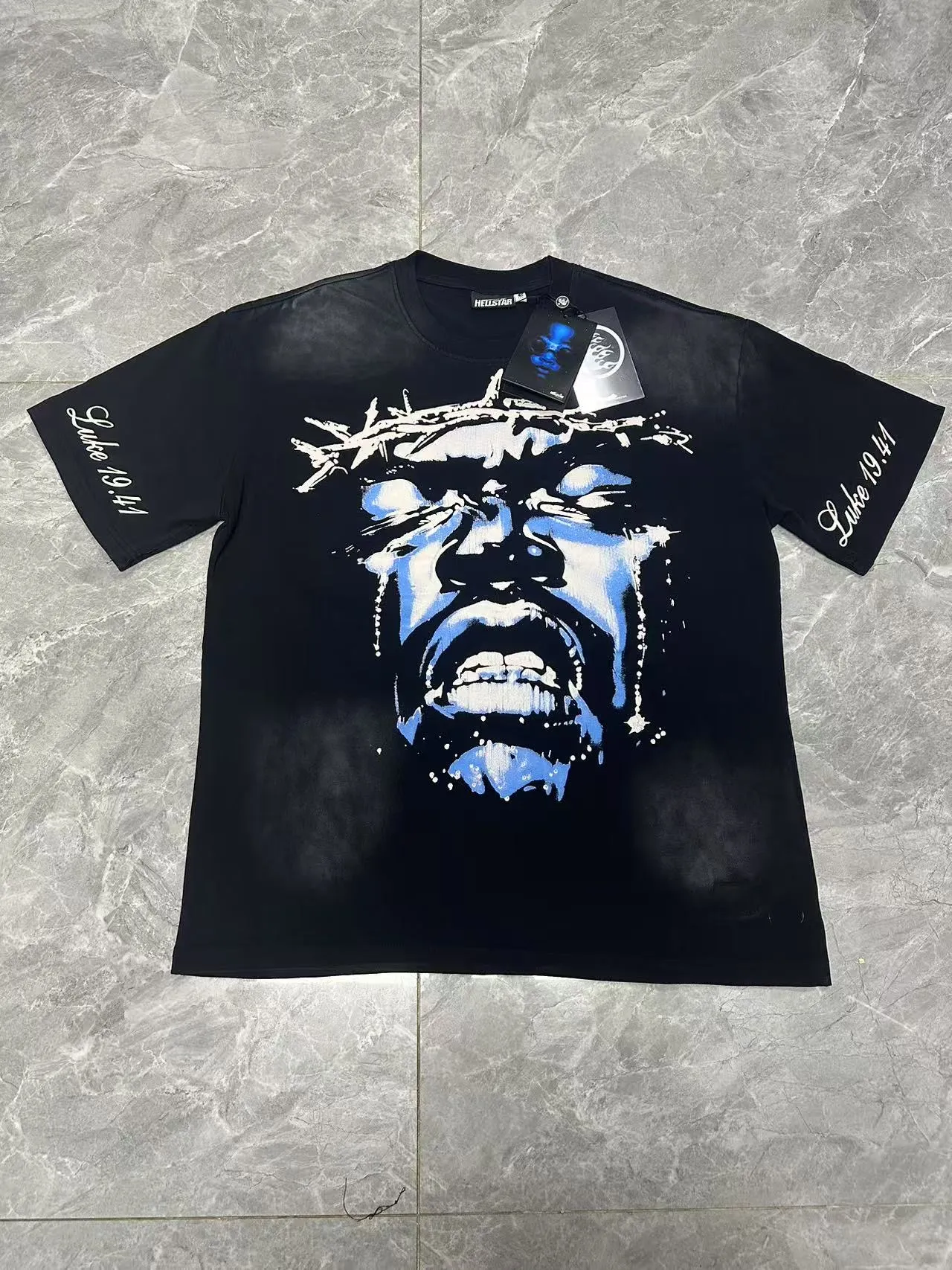 P124 Hellstar Hellstar Cross-border European and American style street fashion brand pure cotton T-shirt Fabric (fabric): 32 counts 250g washed combed double yarn pure cotton Size (size): S-M- L- X L Color (colour): Washed black (spray Ma Liu)