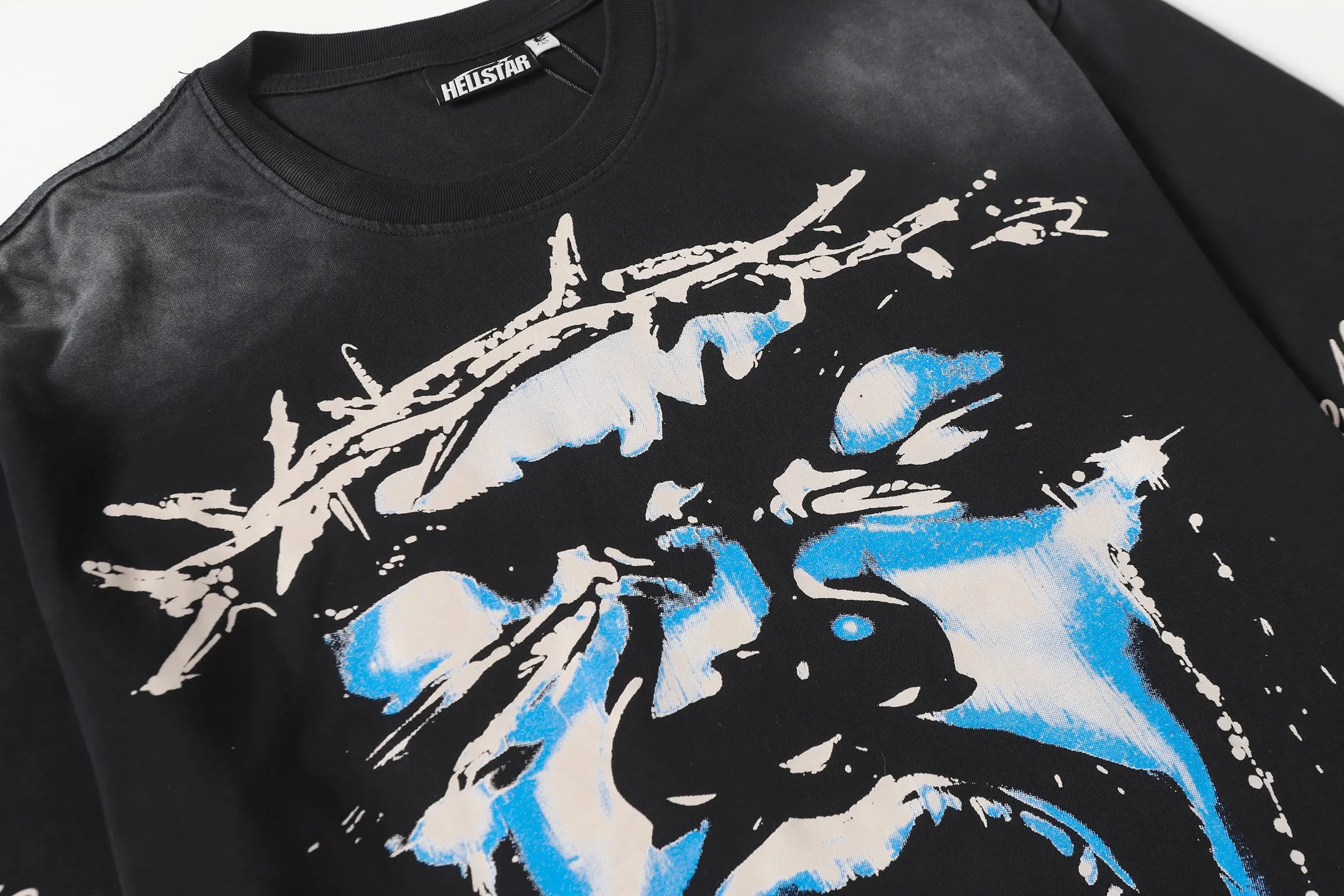 P124 Hellstar Hellstar Cross-border European and American style street fashion brand pure cotton T-shirt Fabric (fabric): 32 counts 250g washed combed double yarn pure cotton Size (size): S-M- L- X L Color (colour): Washed black (spray Ma Liu)