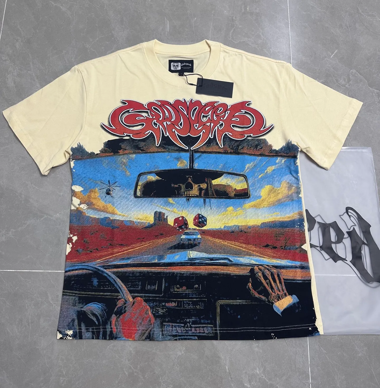 P116 5311#Apricot｜Godspeed cross-border American rock and roll street washed retro style short-sleeved T (craft printing) fabric (fabric) 32-count combed double yarn 240 grams weight code number (size): S-M-L-XL color (colour): apricot