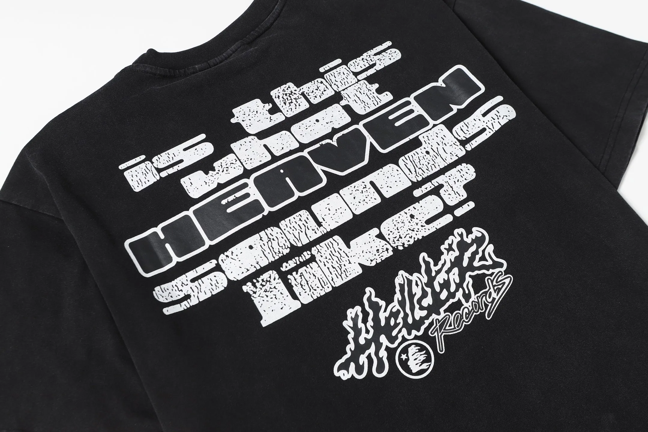 P122 Hellstar Cross-border European and American style street fashion brand pure cotton T-shirt Fabric (fabric): 32 counts of 250g washed combed double yarn pure cotton Size (size): S-M- L- X L Color (colour): Washed black (spray Ma Liu)