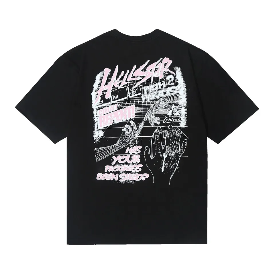 6601# P116 American Hell Star High Street Hip Hop Short Sleeve Male and Female Couple ins Dark T-shirt VTG Retro Half Sleeve Summer Color: White Black Size: S M L XL