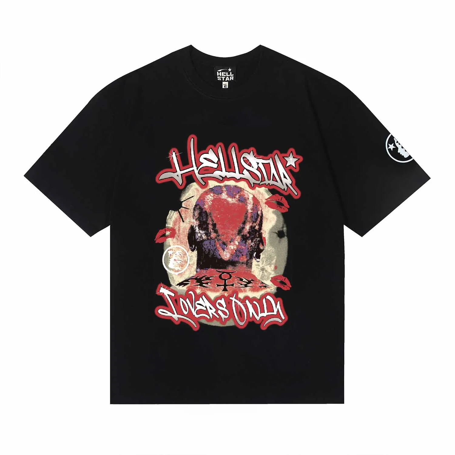 6609# P116 American Hellstar studios Lovers Tee portrait flame heart men and women pure cotton short-sleeved T-shirt Color: White Black Size: S M L XL