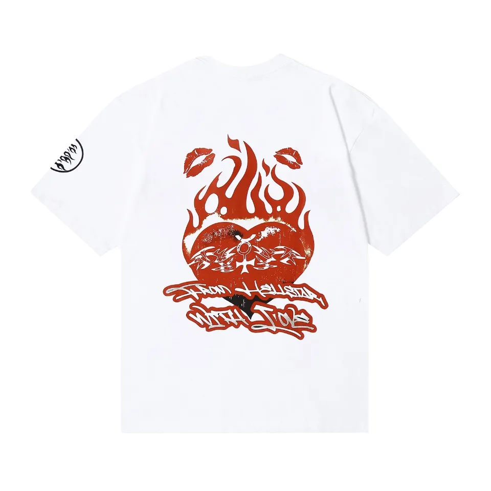 6609# P116 American Hellstar studios Lovers Tee portrait flame heart men and women pure cotton short-sleeved T-shirt Color: White Black Size: S M L XL