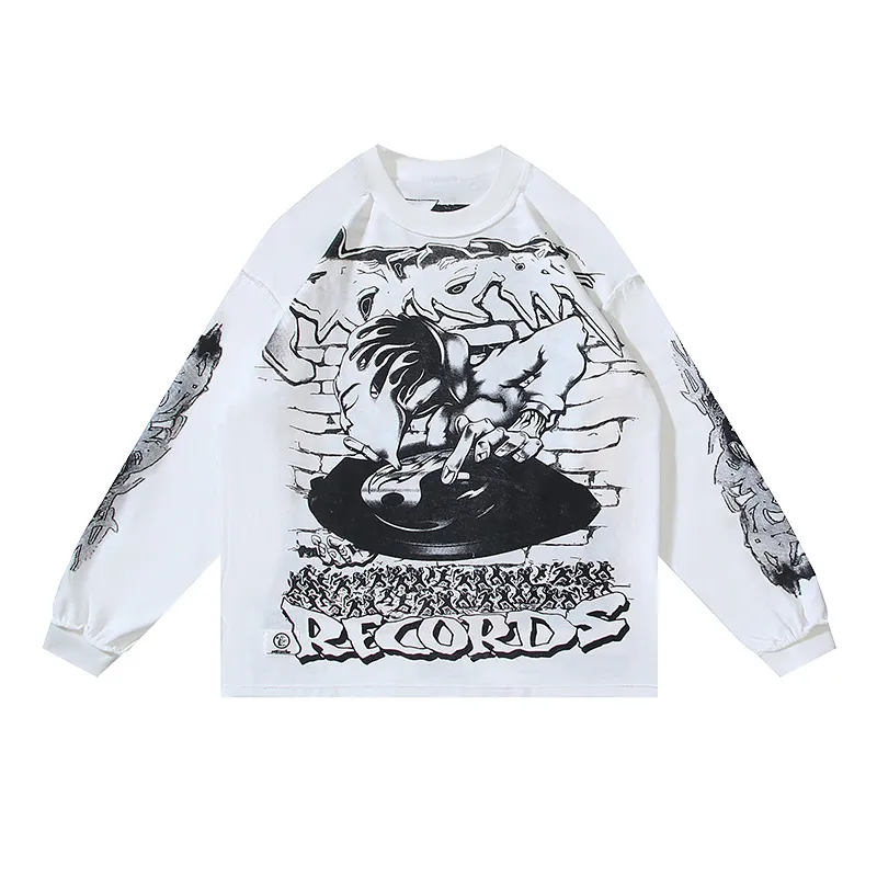 P160 Reversible Real Shots Hellstar Hellstar Beauty Reversible Pure Cotton Loose Bottoming Long Sleeve T-Shirt Long T Fabric: 270g 32 Count Fine Cotton Double Yarn Pure Cotton Color: White Reversible Size: S M L XL