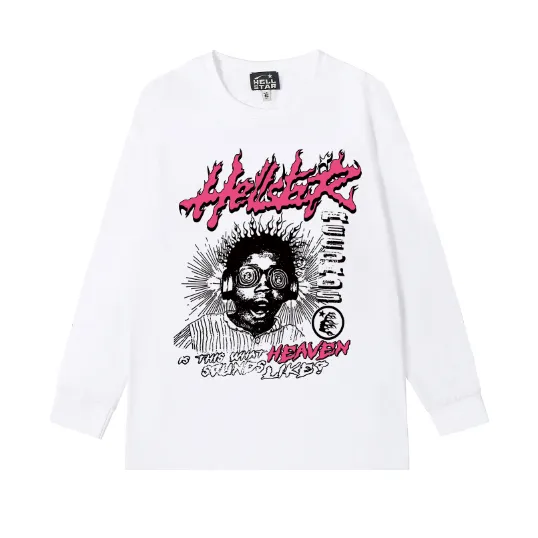 5521# P136 Hellstar Hellstar letter print lightning high street men and women hip-hop loose long-sleeved T-shirt Color: Black White Size: S M L XL
