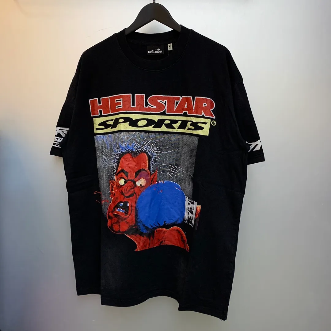 P134 Hellstar Knock-Out T-Shirt Custom Cut and sew garment manufactured in Los Angeles. Dyed and potassium sprayed with jumbo screen print. Fits slightly oversized. Gentle wash tumble dry. Dry clean preferred Newly popular and trendy Hellstar short-sleeved T-shirt!   Standard beauty and trendy workmanship, original customization (fabric, pattern, printing, hang tag, main mark, etc.), exaggerated style, explosive style, dare to break through tradition, bring adventurous new fashion experience!  YoungBoy, the most popular rapper in the youth circle, has shot a lot of models for him, and celebrities such as Dababy and Swae Lee frequently get dressed!  color: Vintage Black (washed black)