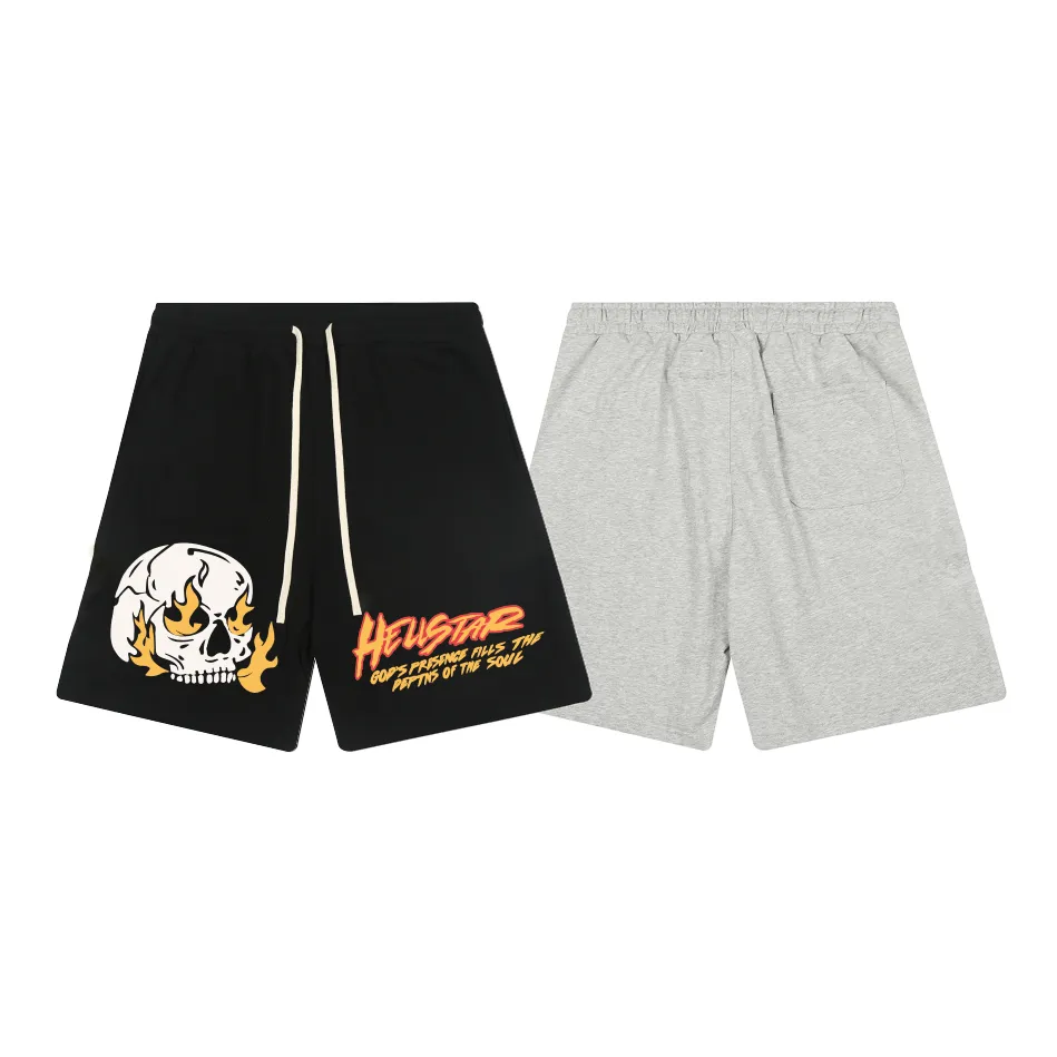 1104# P150 Hellstar pure cotton terry 350g printed casual shorts Color: black floral gray Size: S M L XL
