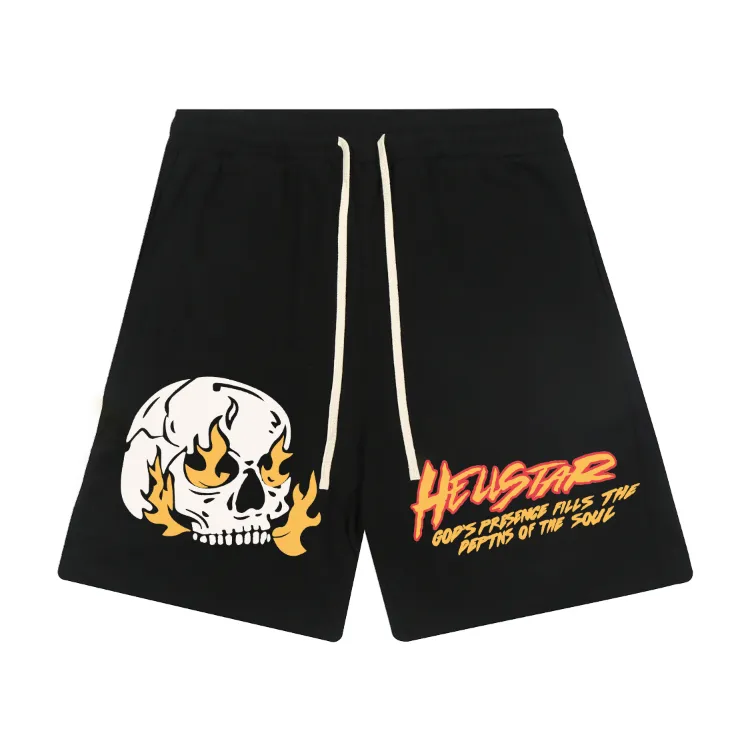 1104# P150 Hellstar pure cotton terry 350g printed casual shorts Color: black floral gray Size: S M L XL