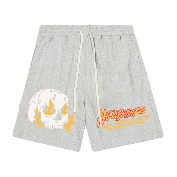 1104# P150 Hellstar pure cotton terry 350g printed casual shorts Color: black floral gray Size: S M L XL