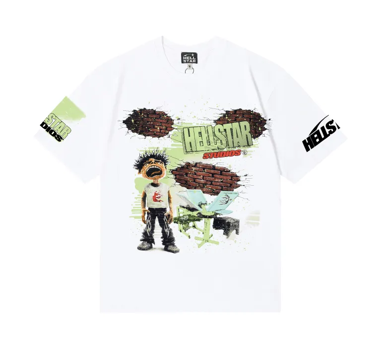 6762# P116 Hellstar American fashion high street pure cotton loose short-sleeved T-shirt Color: White Black Size: S M L XL