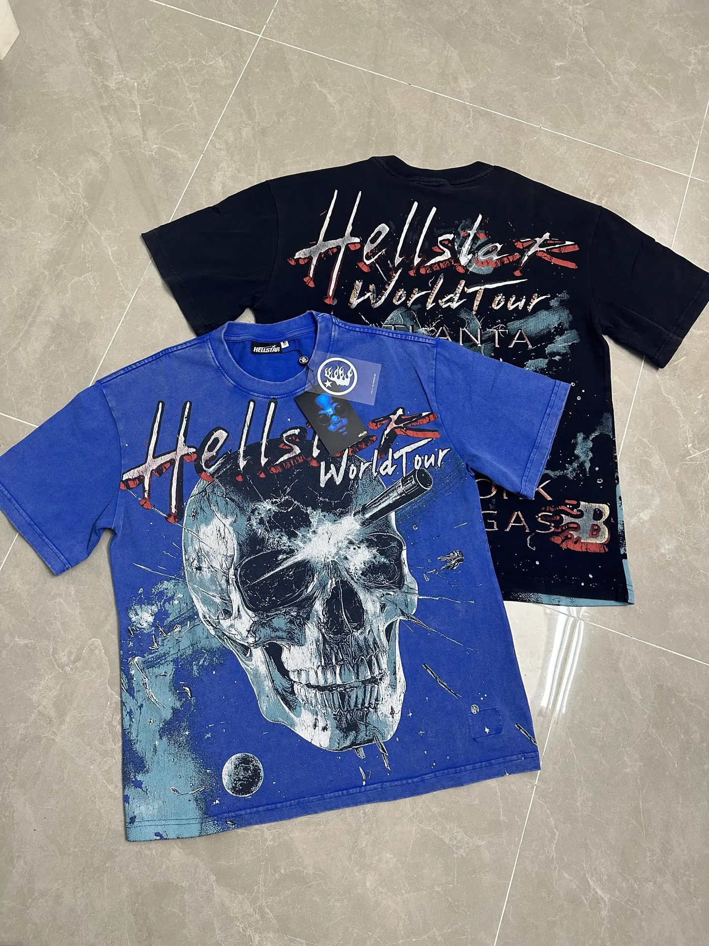 P124 951# Washed Klein Blue Hellstar Cross-border European and American style street fashion brand pure cotton T-shirt Fabric (fabric): 32 counts 250g washed combed double yarn pure cotton Size (size): S-M- L- X L Color (colour): Washed Klein blue