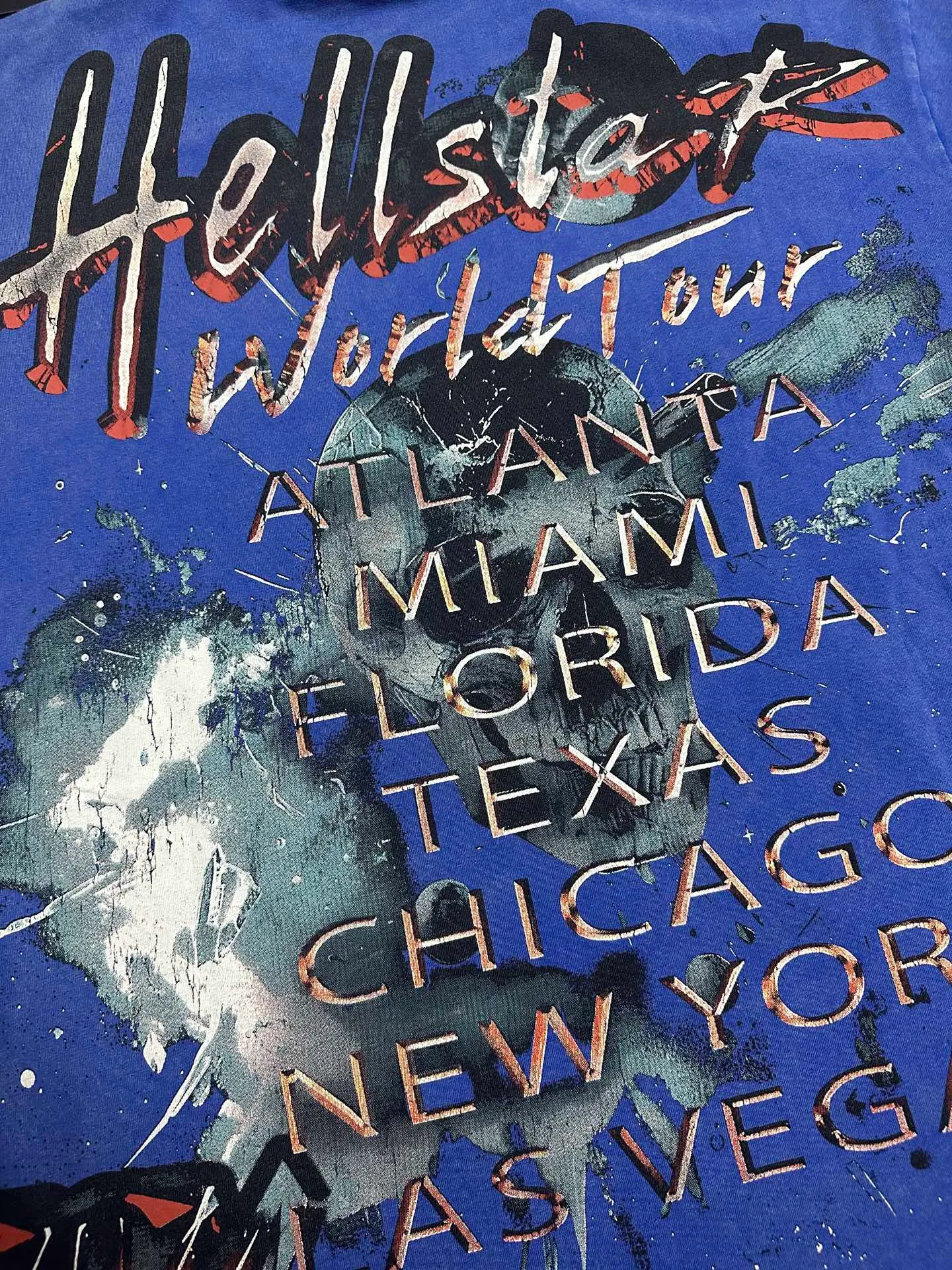 P124 951# Washed Klein Blue Hellstar Cross-border European and American style street fashion brand pure cotton T-shirt Fabric (fabric): 32 counts 250g washed combed double yarn pure cotton Size (size): S-M- L- X L Color (colour): Washed Klein blue