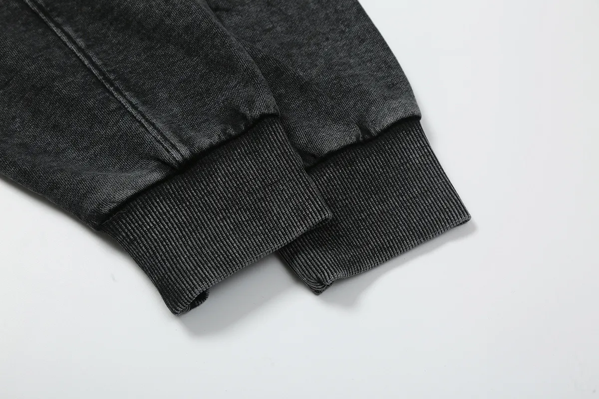 2208# P176 Washed European and American trendy brand Hellstar Washed and aged American men and women couples casual loose round neck pocketless pullover sweatshirt Color: Black Size: S M L XL