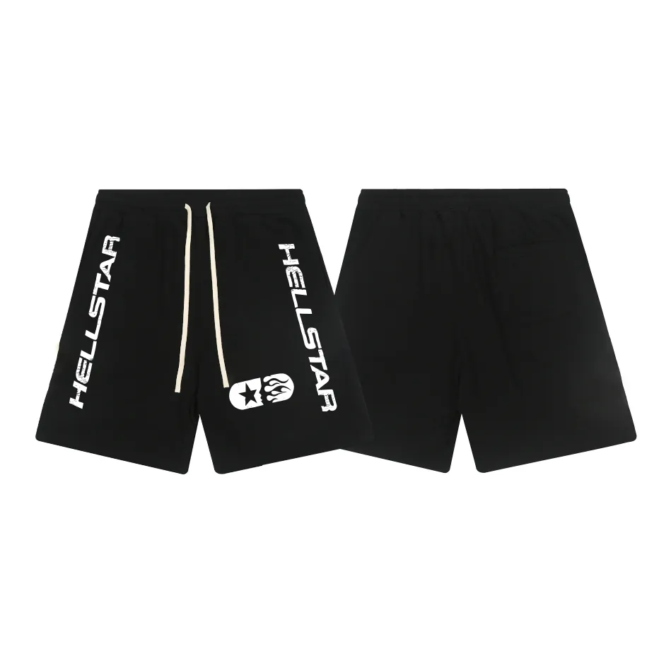 1114# P150 Hellstar pure cotton terry 350g printed casual shorts Color: Black Size: S M L XL