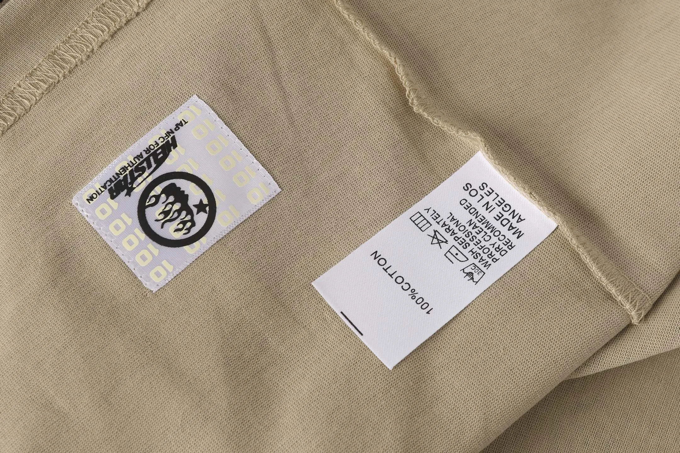 P108 Real-stock Hellstar Cross-border European and American style, street brand pure cotton T-shirt Fabric (fabric): 32 counts of 240g heavy combed double yarn pure cotton Size (size): S-M- L- X L Color (colour): Khaki/Black