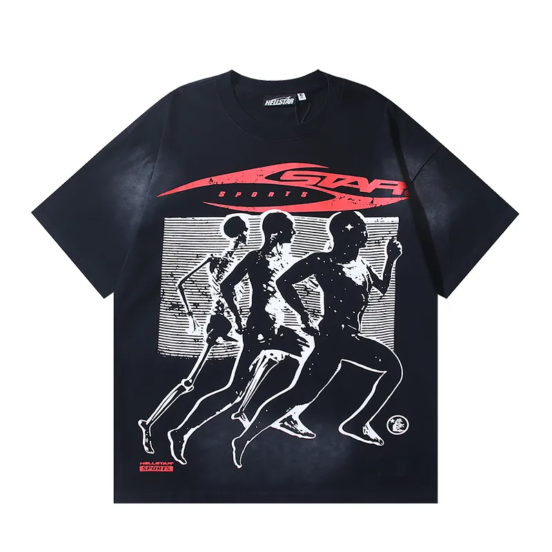 P126 6758#washed black Real shot Hellstar washed retro beauty trend printed short-sleeved T-shirt Fabric: 250g 32 count fine cotton double yarn pure cotton Color: washed black Size: S M L XL