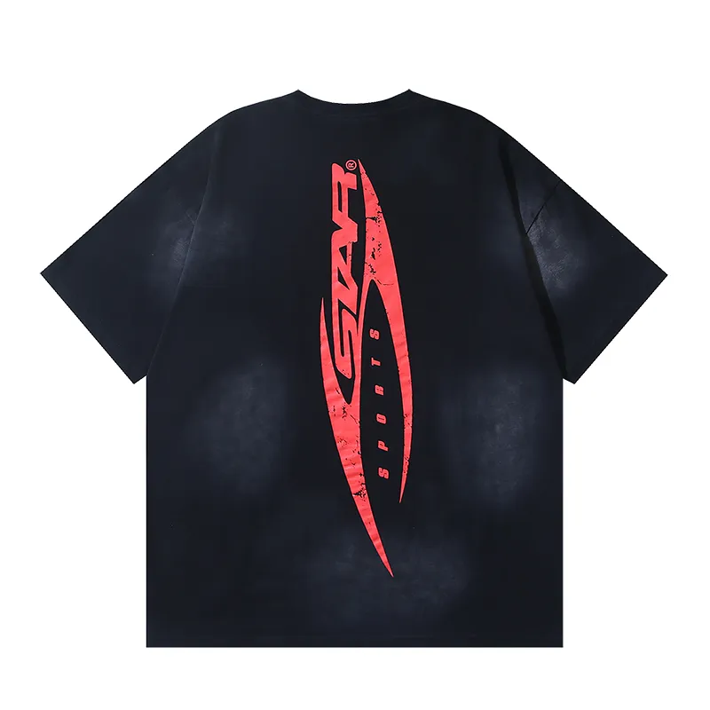 P126 6758#washed black Real shot Hellstar washed retro beauty trend printed short-sleeved T-shirt Fabric: 250g 32 count fine cotton double yarn pure cotton Color: washed black Size: S M L XL