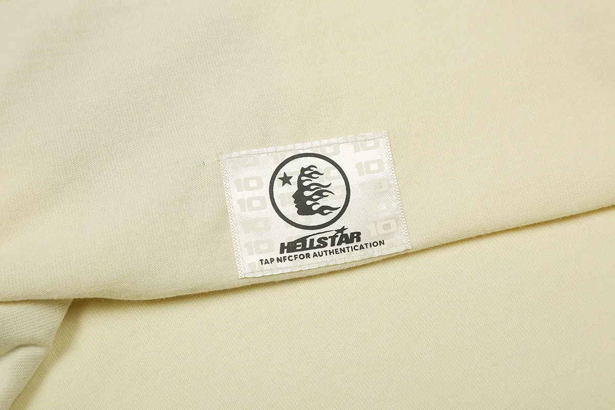 6751# P116 Hellstar American fashionable high street pure cotton loose short-sleeved T-shirt Color: White Apricot Size: S M L XL