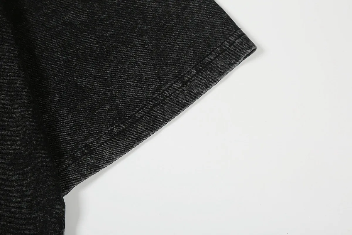 7734# P124 Washed Hellstar Hellstar ins same style retro printed tops for men and women, casual and trendy pure cotton washed short-sleeved T-shirt Color: Black Size: S M L XL