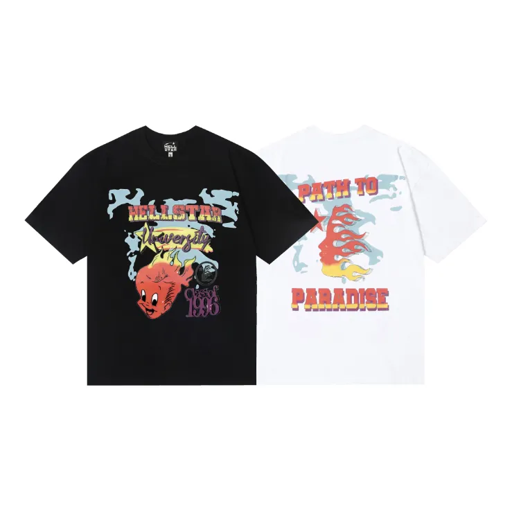 6819# P116 Hellstar American fashion high street pure cotton loose short-sleeved T-shirt Color: Black White Size: S M L XL