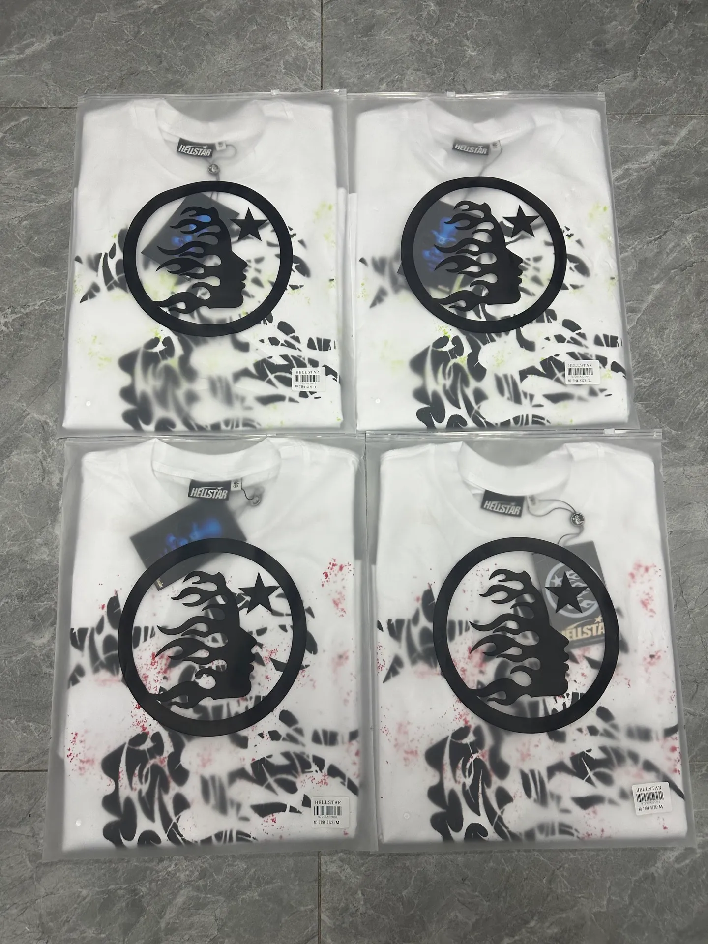 P108 Real-stock Hellstar Cross-border European and American style, street fashion brand pure cotton T-shirt Fabric (fabric): 32 pieces of 240g heavy combed double yarn pure cotton Size (size): S-M- L- X L Color (colour): white-red white-green 👉