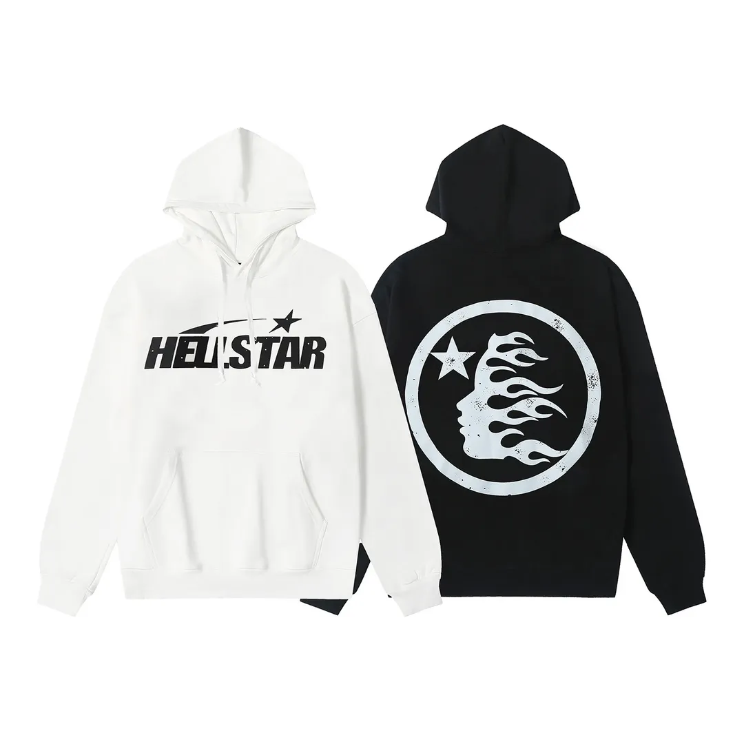 9902# P196 Ins American hip-hop trendy brand hell star letter printed high street loose hooded pullover sweatshirt for men and women Color: White Black Size: S M L XL