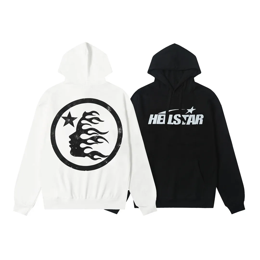 9902# P196 Ins American hip-hop trendy brand hell star letter printed high street loose hooded pullover sweatshirt for men and women Color: White Black Size: S M L XL