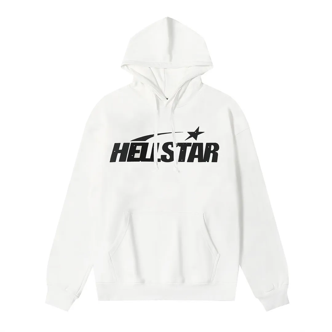 9902# P196 Ins American hip-hop trendy brand hell star letter printed high street loose hooded pullover sweatshirt for men and women Color: White Black Size: S M L XL