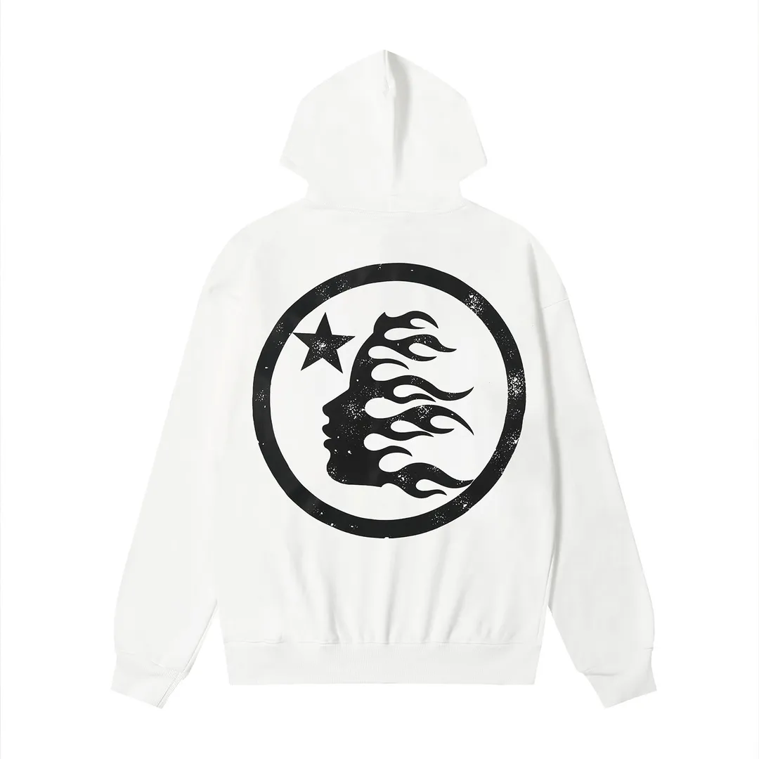 9902# P196 Ins American hip-hop trendy brand hell star letter printed high street loose hooded pullover sweatshirt for men and women Color: White Black Size: S M L XL