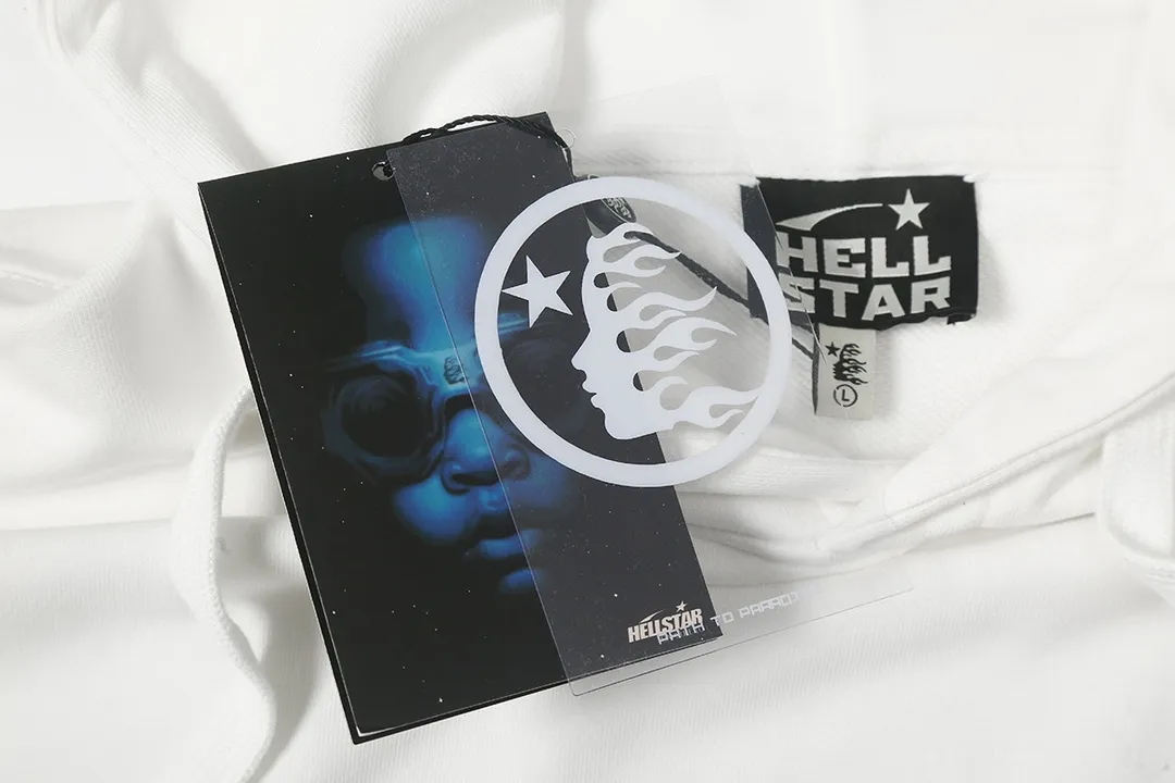 9902# P196 Ins American hip-hop trendy brand hell star letter printed high street loose hooded pullover sweatshirt for men and women Color: White Black Size: S M L XL