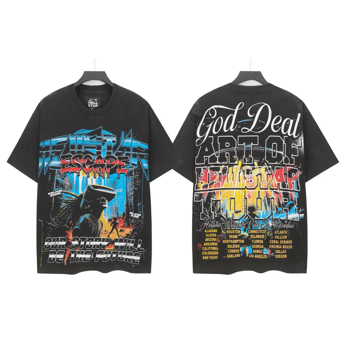 P124 Hellstar Hellstar Cross-border European and American style street fashion brand pure cotton T-shirt Fabric (fabric): 32 counts 250g washed combed double yarn pure cotton Size (size): S-M- L- X L Color (colour): Washed black (spray Ma Liu)