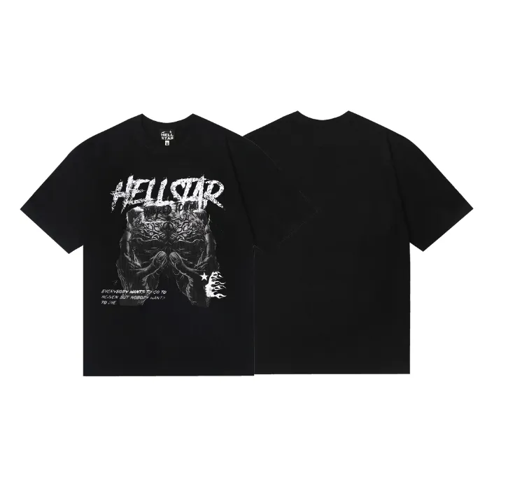 6767# P108 Hellstar American fashion high street pure cotton loose short-sleeved T-shirt Color: Black Size: S M L XL