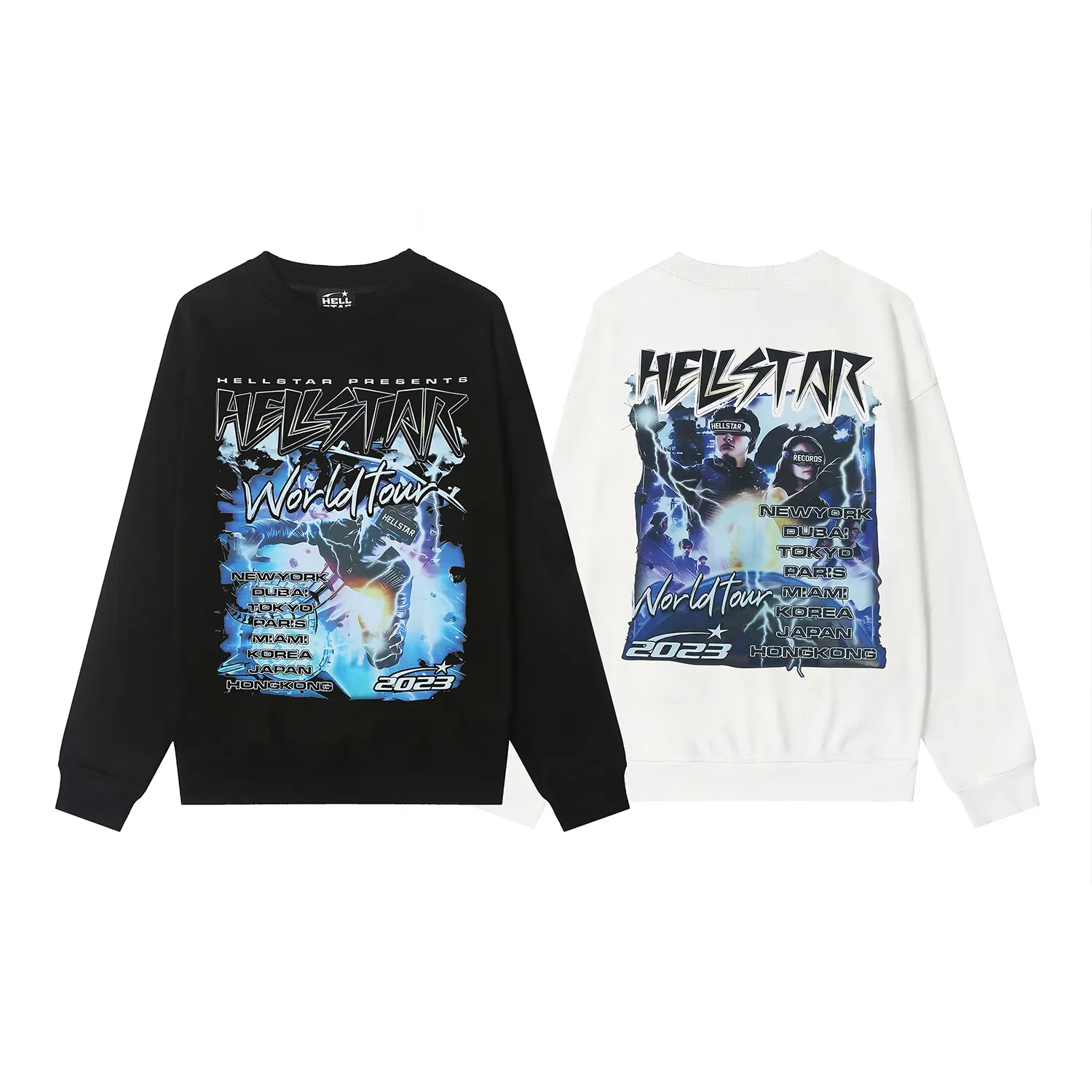 8833# P160 Hellstar high-quality Hellstar American trendy printed cotton terry crew neck sweatshirt Color: White Black Size: S M L XL