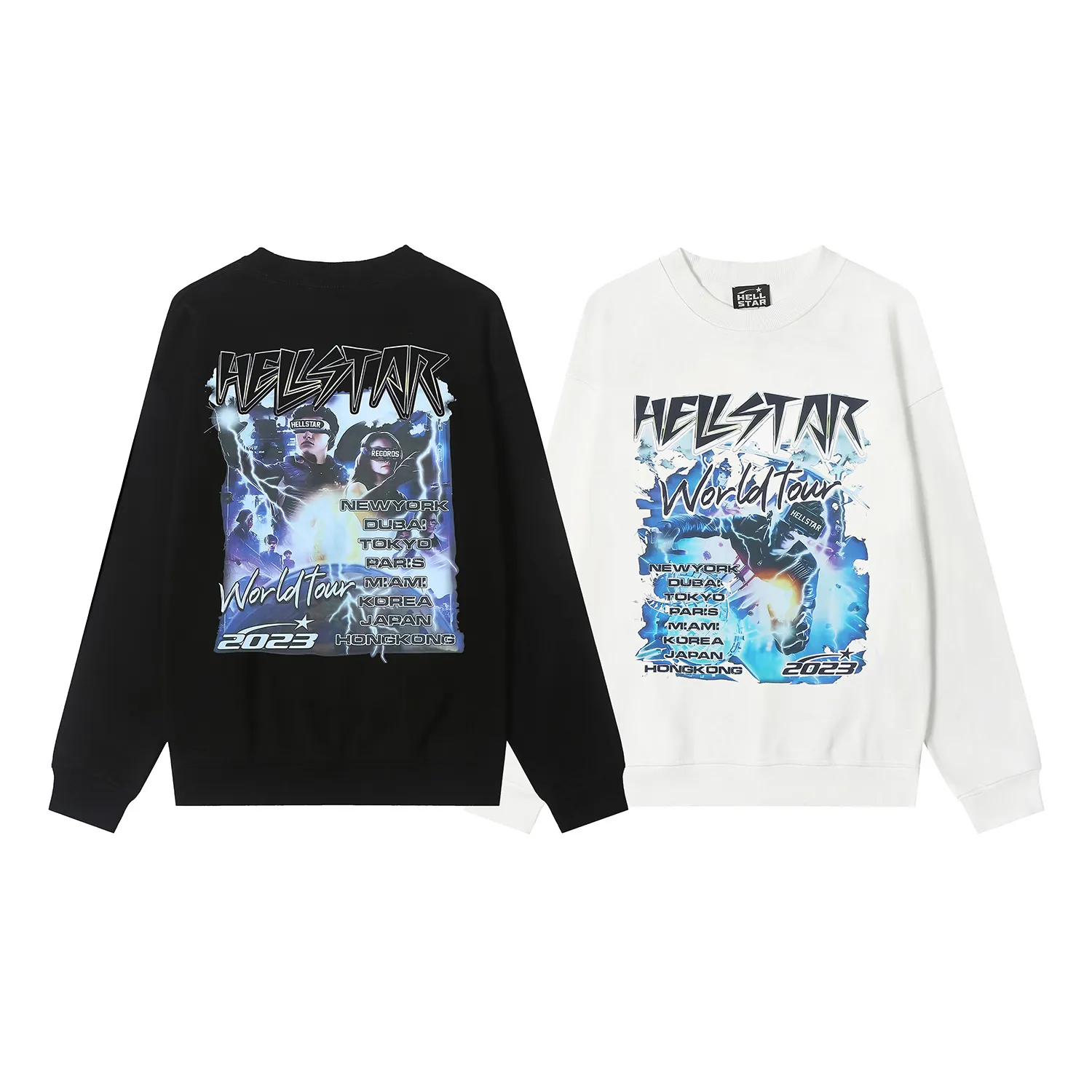 8833# P160 Hellstar high-quality Hellstar American trendy printed cotton terry crew neck sweatshirt Color: White Black Size: S M L XL