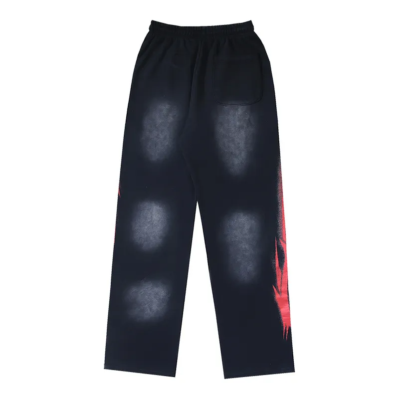 P206 Washed black Real shot Hellstar Washed distressed terry high street retro sweatpants Fabric 380g pure cotton terry cloth Color: Washed black Size: S M L XL